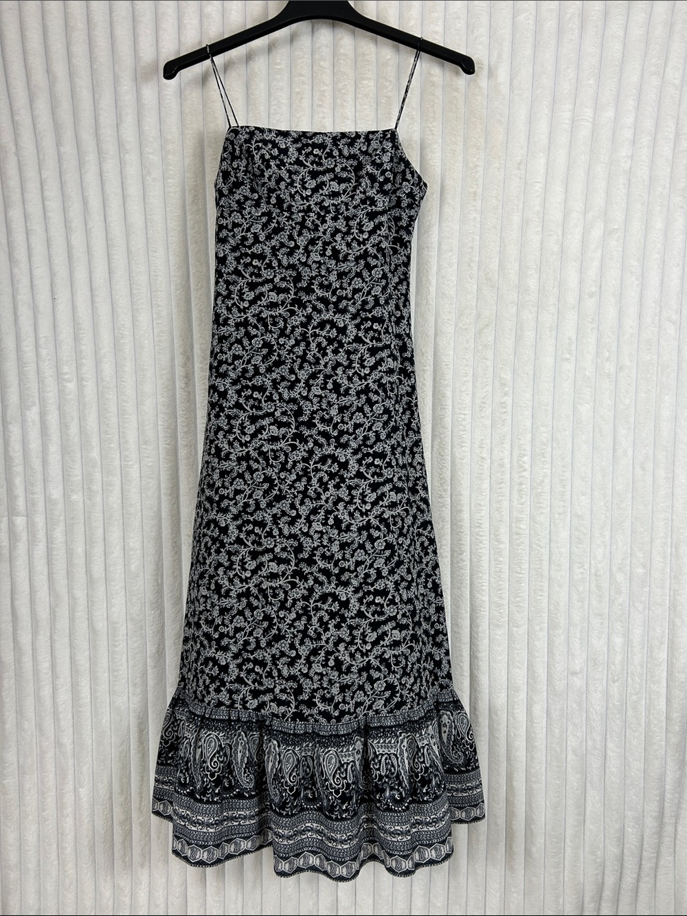 Vtg 90s The Limited silk Black & White Floral Maxi ruffle hemmed Slip dress 4